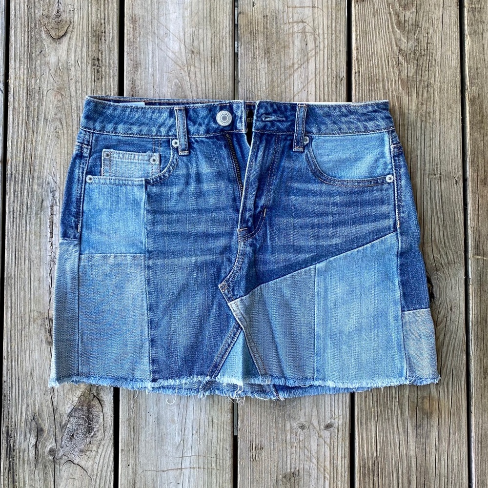 American Eagle Festival Patchwork Denim Mini Skirt